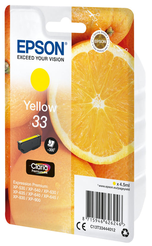 EAN 8715946626253 - Epson Oranges C13T33444022 cartucho de tinta 1 pieza(s) Original Rendimiento estándar Amarillo imagen 1