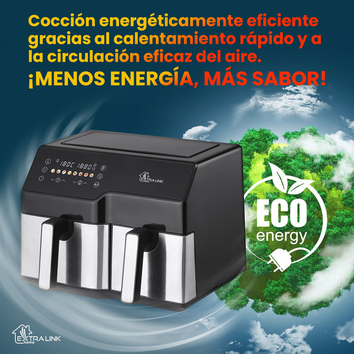 EAN 5906168638671 - Extralink HOME AIR FRYER 10L (6L+4L) EU SJ-1000 2500W freidora Doble Freidora de aire caliente Negro imagen 22