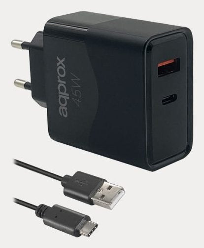 EAN 8435099535454 - Approx APPUSBWALL45W cargador de dispositivo móvil Universal Negro Corriente alterna Carga rápida Interio imagen 1