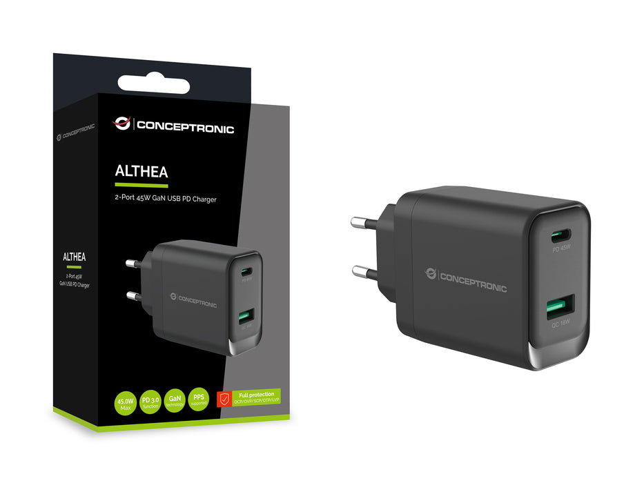 EAN 4015867244050 - Conceptronic ALTHEA20B45 cargador de dispositivo móvil Universal Negro Corriente alterna Carga rápida Int imagen 5