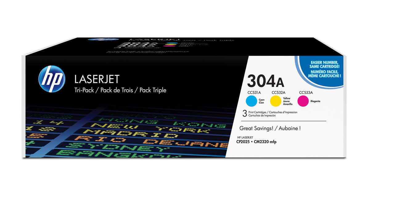 EAN 0887111403032 - HP 304A 3-pack Cyan/Magenta/Yellow Original LaserJet Toner Cartridges cartucho de tóner 3 pieza(s) Cian,  imagen 1