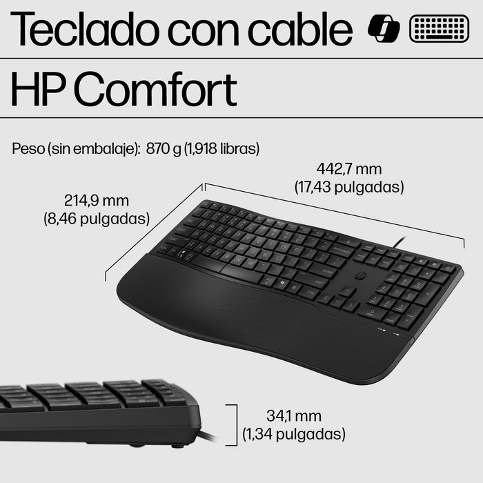 EAN 0197498232683 - HP 485 Comfort Wired Keyboard teclado Oficina USB Negro imagen 3