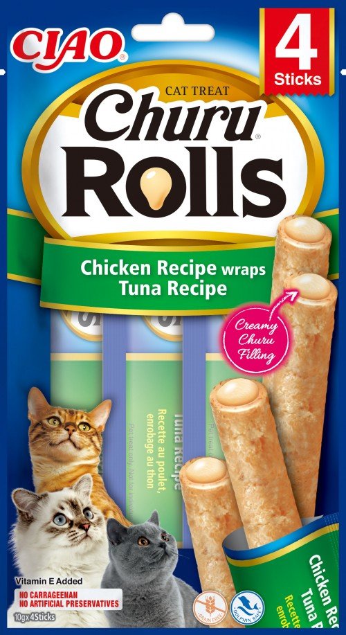 EAN 8859387700766 - CIAO Churu Rolls Chicken Recipe wraps Tuna Gato Premio Pollo, Atún 14 g imagen 1
