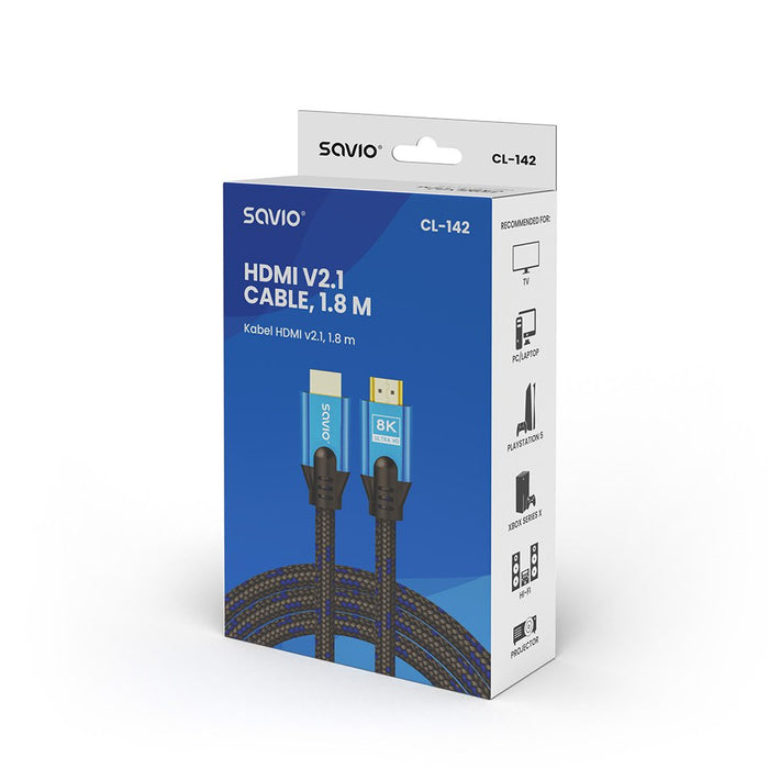 EAN 5901986045946 - Savio CL-142 Kabel HDMI v2.1, 1.8m, mied, oplot baweniany, metalowe wtyczk cable HDMI 1,8 m HDMI tipo A ( imagen 4