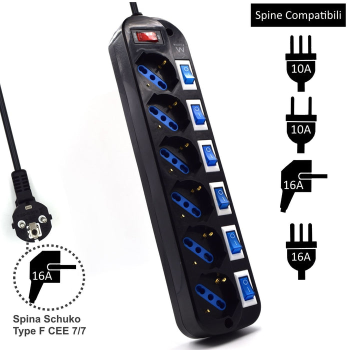 EAN 8054392617966 - Ewent EW3851 limitador de tensión Negro 6 salidas AC 220 V 1,5 m imagen 4