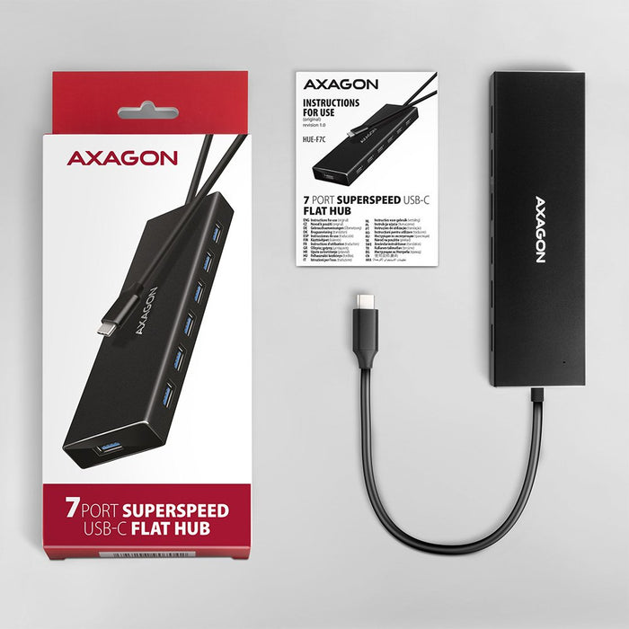 EAN 8595247907042 - Axagon HUE-F7C 7x USB 3.2 Gen 1 ALU FLAT hub micro power IN 30cm USB-C USB 3.2 Gen 1 (3.1 Gen 1) Type-A 5 imagen 7