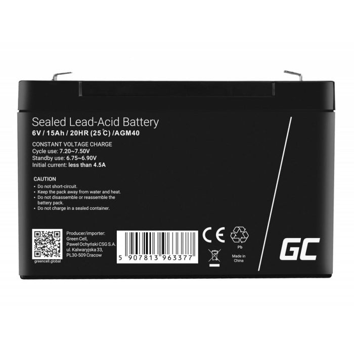 EAN 5907813963377 - Green Cell AGM40 batería para sistema ups VRLA AGM 6 V 15 Ah imagen 4