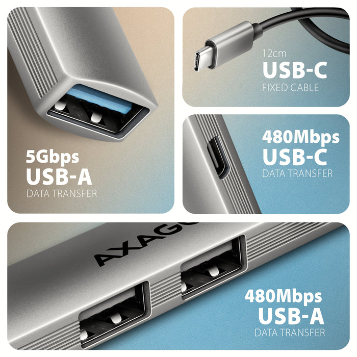 EAN 8595247909343 - Axagon HUB USB HUE-STC, 4x USB ALU STRIP hub, 1x USB-A 5Gbps, 2x USB-A & 1x USB-C 480Mbps, kabel USB-C 12 imagen 3