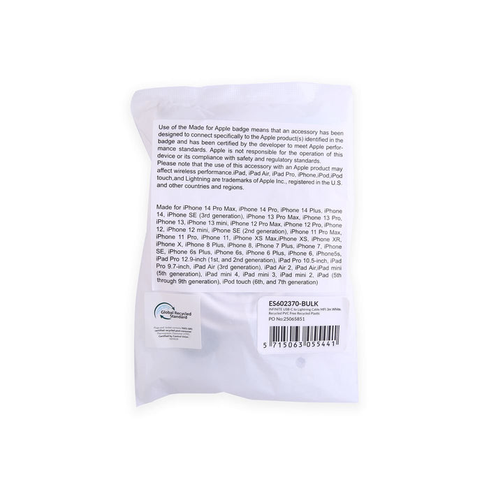 EAN 5715063055441 - eSTUFF ES602370-BULK cable de conector Lightning 3 m Blanco imagen 3
