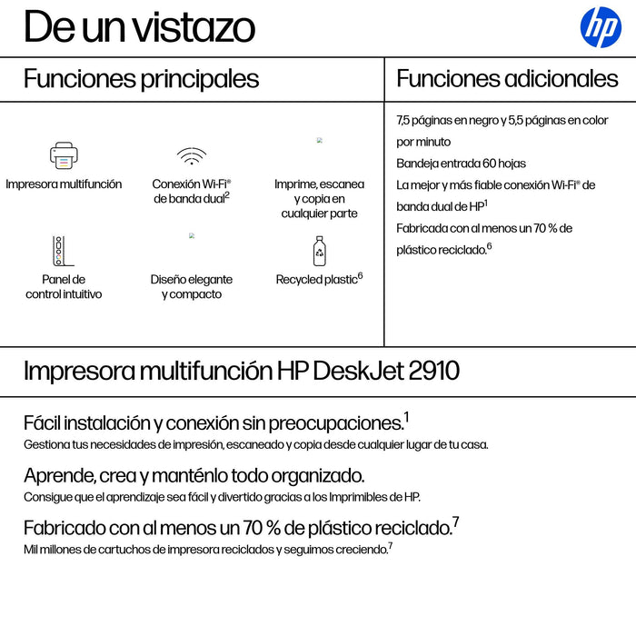 EAN 0198828789549 - HP DeskJet 2910 Inyección de tinta térmica A4 4800 x 1200 DPI 7,5 ppm Wifi imagen 3