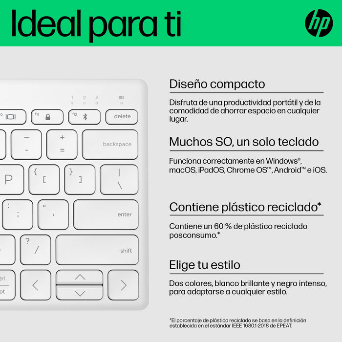 EAN 0196548516643 - HP 350 WHT Compact Multi-Device Keyboard teclado Hogar Blanco imagen 10