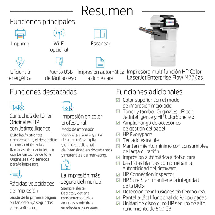 EAN 193015438101 - HP Color LaserJet Enterprise Flow MFP M776zs Laser A3 1200 x 1200 DPI 46 ppm Wifi imagen 6
