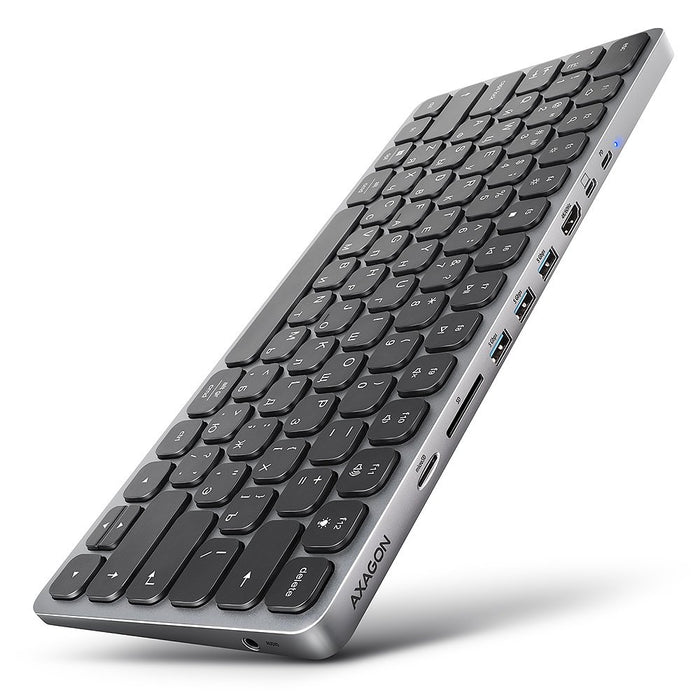 EAN 8595247909008 - Axagon HMC-KB teclado Hogar USB QWERTY Ruso Aluminio, Negro imagen 1
