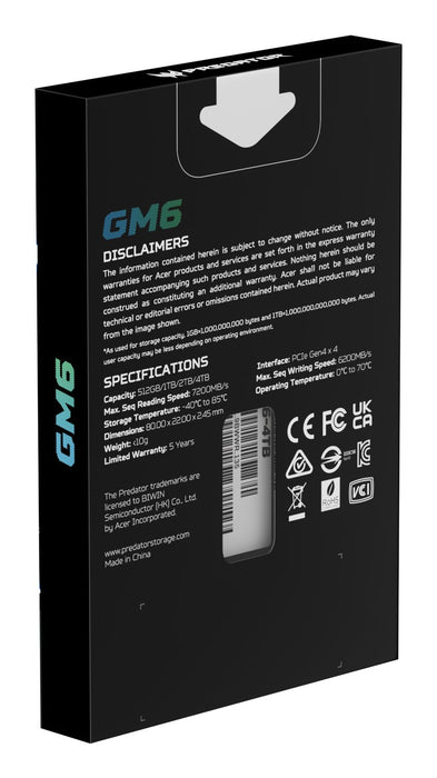 EAN 6955914639744 - Predator GM6-2TB M.2 PCI Express 4.0 NVMe SLC imagen 9