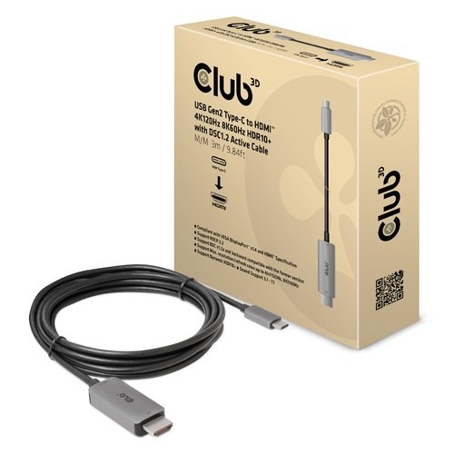 EAN 8719214472351 - CLUB3D CAC-1587 adaptador de cable de vídeo 3 m USB Gen2 Type-C HDMI tipo A (Estándar) Negro imagen 1