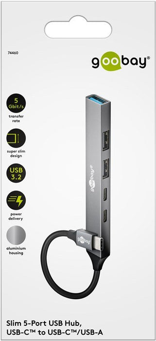 EAN 4040849744600 - Goobay 74460 hub de interfaz USB 3.2 Gen 1 (3.1 Gen 1) Type-C 5000 Mbit/s Gris claro imagen 2