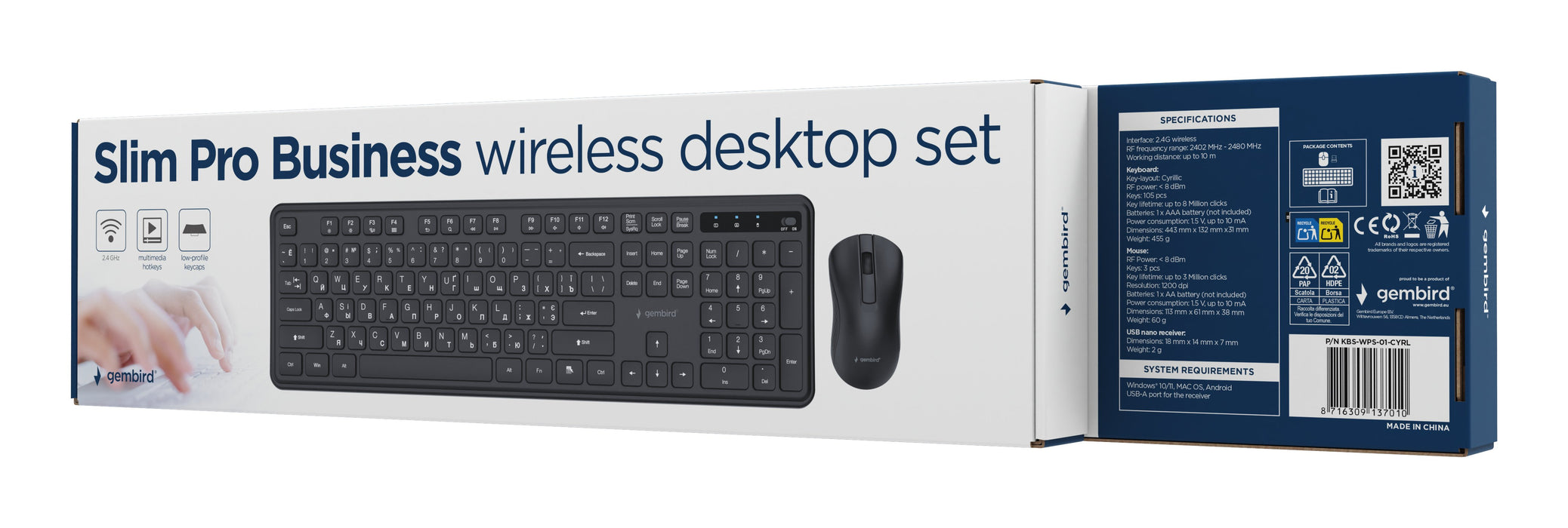 EAN 8716309137010 - Gembird KBS-WPS-01-CYRL teclado Ratón incluido Oficina RF inalámbrico QWERTY Internacional de EE.UU., Ucr imagen 5