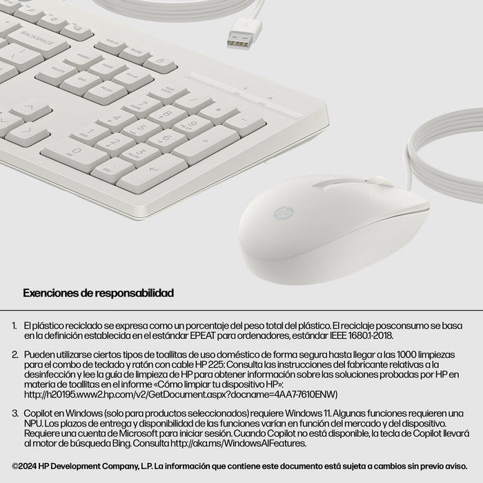 EAN 198701753810 - HP 225 Wired Mouse and Keyboard Combo G2 Cashmere White teclado Ratón incluido Oficina USB Blanco imagen 4