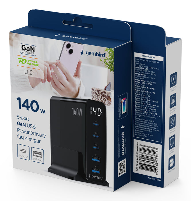 EAN 8716309138123 - Gembird TA-UC-2A3C-PD140-01-BK cargador de dispositivo móvil Smartphone, Tableta, Portátil Negro Corrient imagen 4