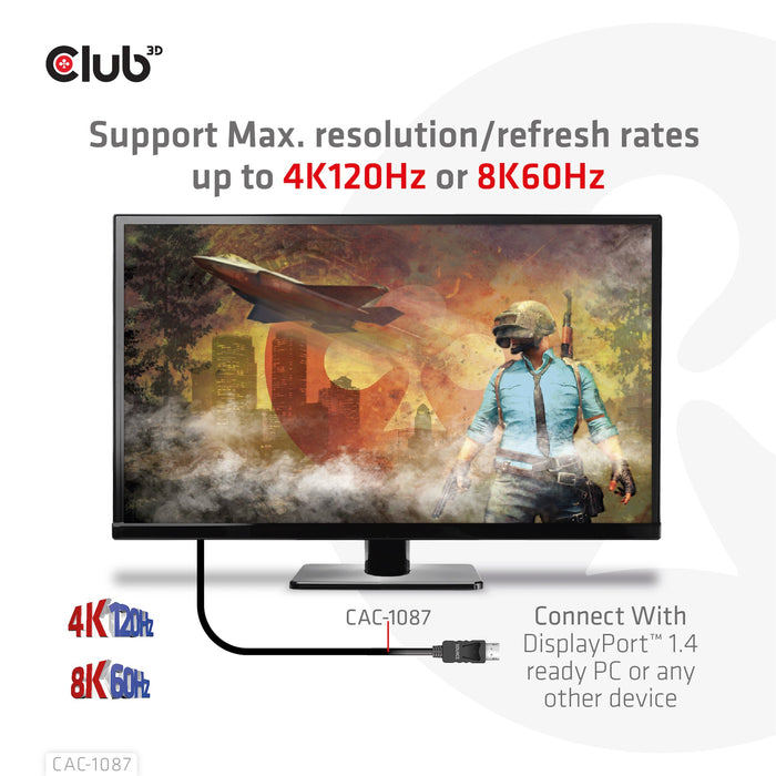 EAN 8719214472436 - CLUB3D CAC-1087 adaptador de cable de vídeo 3 m DisplayPort HDMI Negro imagen 7