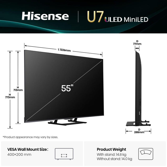 EAN 6942351421032 - Hisense 55U7Q 139,7 cm (55") 4K Ultra HD Smart TV Wifi Negro 450 cd / m² imagen 2