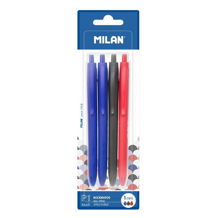 EAN 8411574037842 - Milan BWM10254 Negro, Azul, Rojo Bolígrafo de punta retráctil con pulsador 4 pieza(s) imagen 2