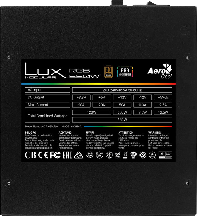 EAN 4718009153875 - Aerocool LUX RGB 650M unidad de fuente de alimentación 20+4 pin ATX imagen 8