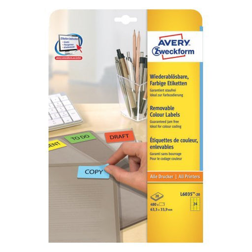 EAN 4004182288207 - Avery L6035-20 etiqueta autoadhesiva Rectángulo redondeado Desmontable Amarillo 480 pieza(s) imagen 1
