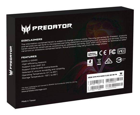 EAN 6955914619746 - Predator PALLASII-32GB-6000-1R8-2XV3 módulo de memoria 2 x 16 GB DDR5 6000 MT/s 288-pin DIMM imagen 12