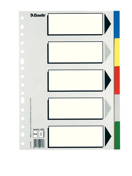 EAN 8411772006138 - Esselte 11609 lengüeta de índice Separador en blanco con pestaña Cartón, Polipropileno (PP) Multicolor imagen 1