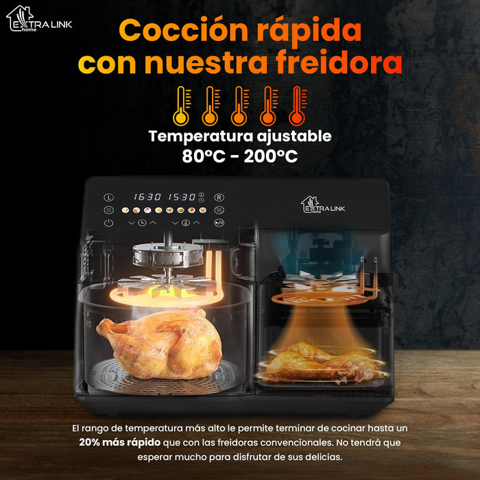 EAN 5906168638671 - Extralink HOME AIR FRYER 10L (6L+4L) EU SJ-1000 2500W freidora Doble Freidora de aire caliente Negro imagen 18