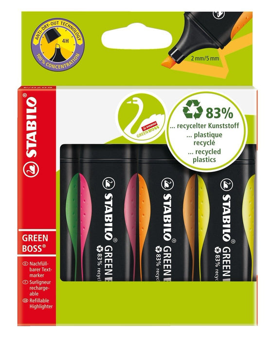 EAN 4006381436854 - STABILO GREEN BOSS marcador 4 pieza(s) Punta de cincel Verde, Naranja, Rosa, Amarillo imagen 1