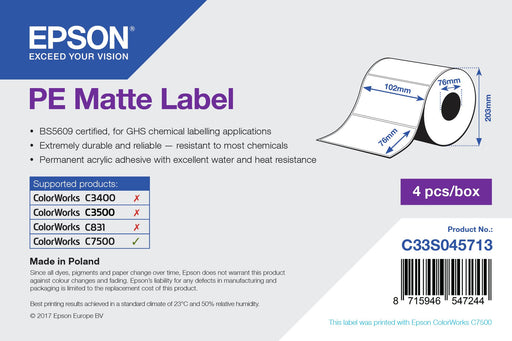 EAN 8715946547244 - Epson PE Matte Label Blanco imagen 2
