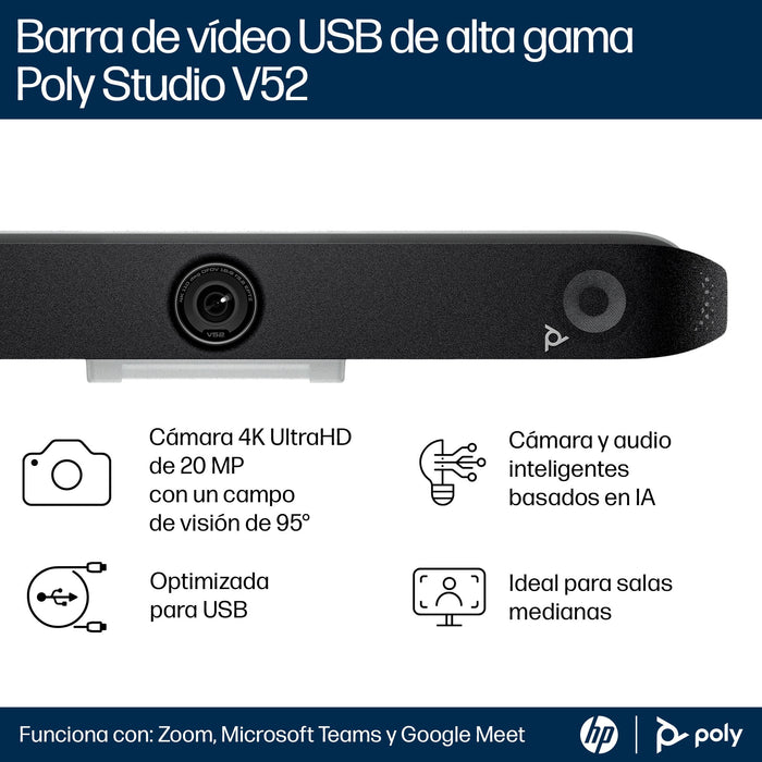 EAN 198122618439 - HP Poly Studio V52 USB Video Bar No Radio or Power Cord TAA Blanco 3840 x 2160 Pixeles 60 pps imagen 6
