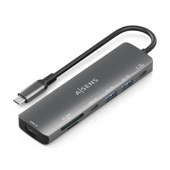 EAN 8435739903155 - AISENS ASUC-7P026-GR base para portátil y replicador de puertos Alámbrico USB 3.2 Gen 1 (3.1 Gen 1) Type- imagen 1