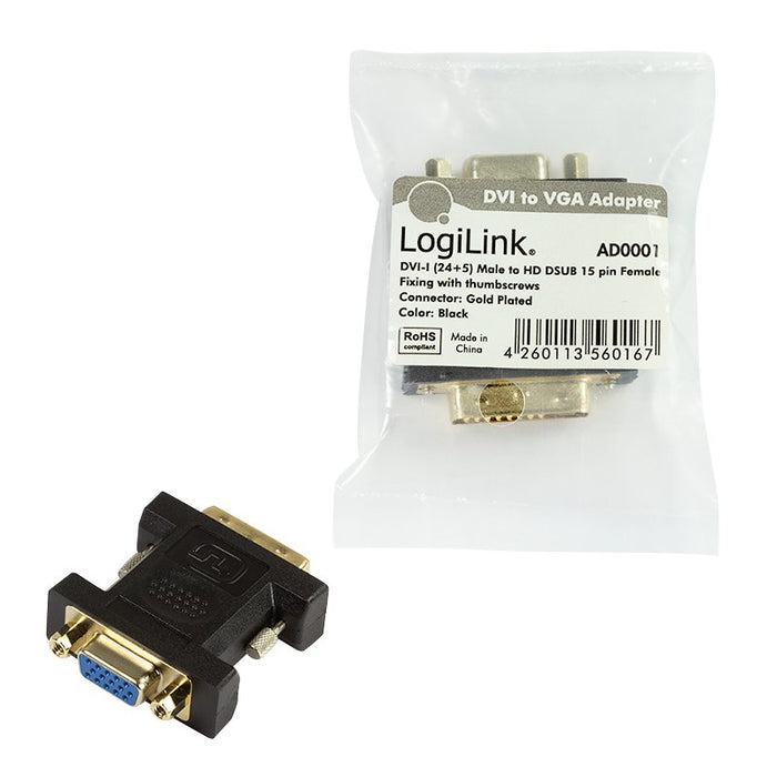 EAN 4260113560167 - LogiLink AD0001 adaptador de cable de vídeo VGA (D-Sub) DVI-I Negro imagen 5