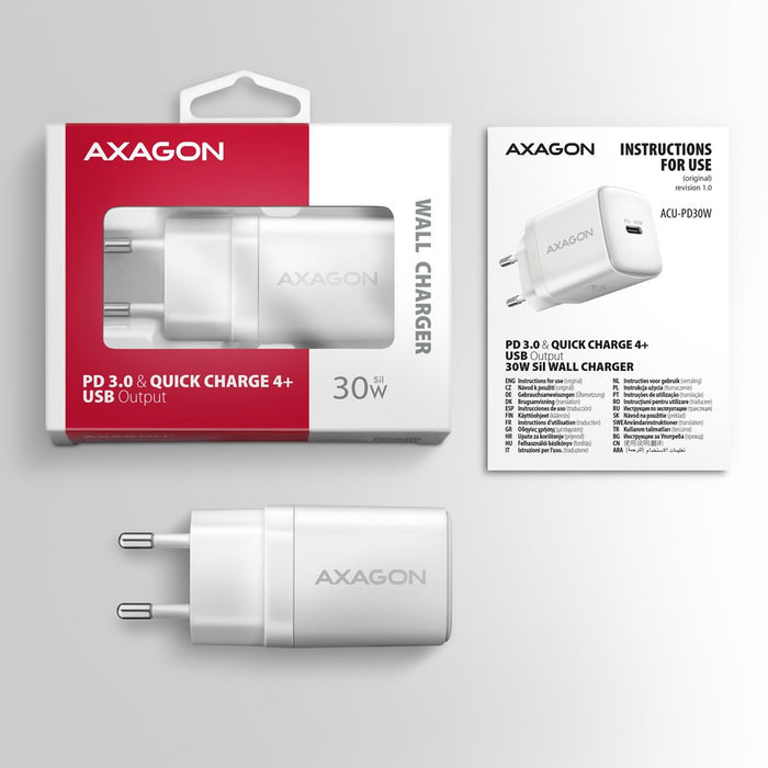 EAN 8595247908322 - Axagon ACU-PD30W wall charger 1x QC3.0/AFC/FCP/PD type-C 30W white Teléfono móvil, Smartphone, Reloj inte imagen 8