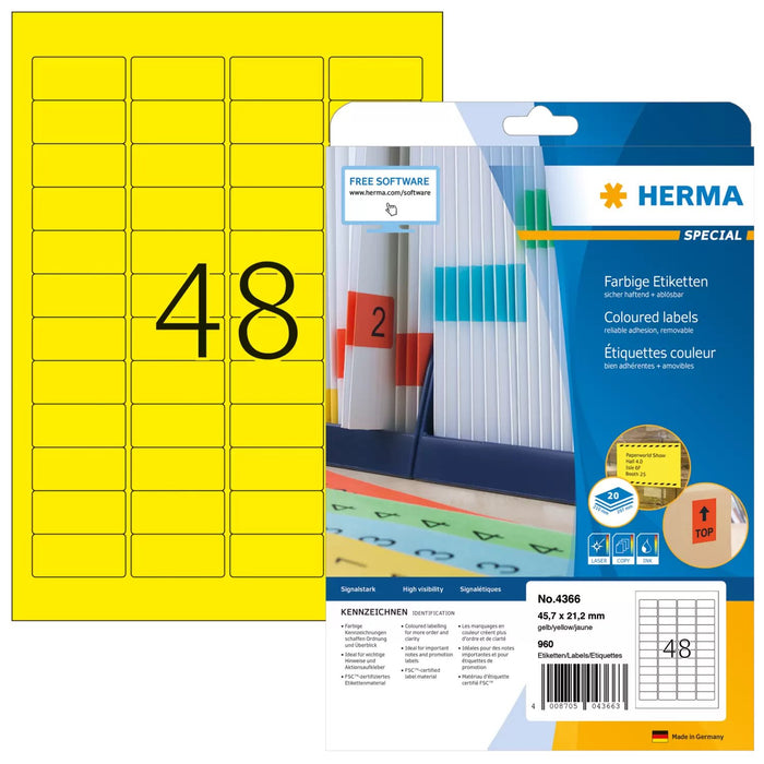 EAN 4008705043663 - HERMA 4366 etiqueta de impresora Amarillo Etiqueta para impresora autoadhesiva imagen 1