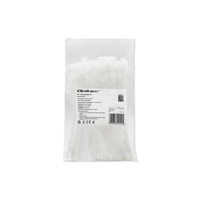 100 Bridas Qoltec 52242 Self-Locking 4.8x160mm Nylon Uv White