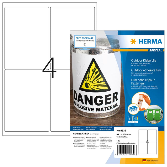 EAN 4008705095396 - HERMA 9539 etiqueta autoadhesiva Rectángulo Blanco 160 pieza(s) imagen 1