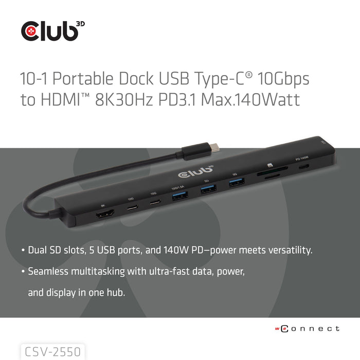 EAN 8719214473389 - CLUB3D CSV-2550 base para portátil y replicador de puertos Alámbrico USB Tipo C Negro imagen 13
