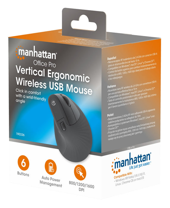 EAN 0766623190336 - Manhattan 190336 ratón Oficina mano derecha RF inalámbrico Óptico 1600 DPI imagen 10