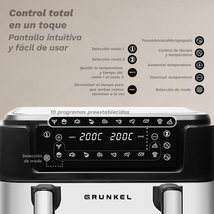 EAN 8426156019024 - Grunkel 8426156019024 freidora Doble 10 L Independiente 2800 W Freidora de aire caliente Negro imagen 3