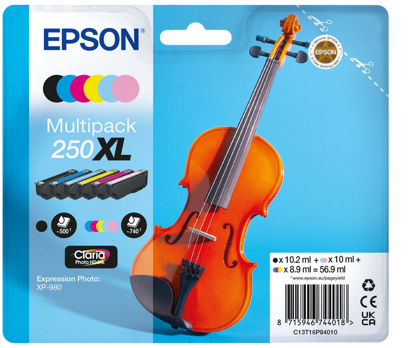 EAN 8715946744018 - Epson 250XL Violin Claria Photo HD cartucho de tinta 6 pieza(s) Original Alto rendimiento (XL) Negro, Cia imagen 1