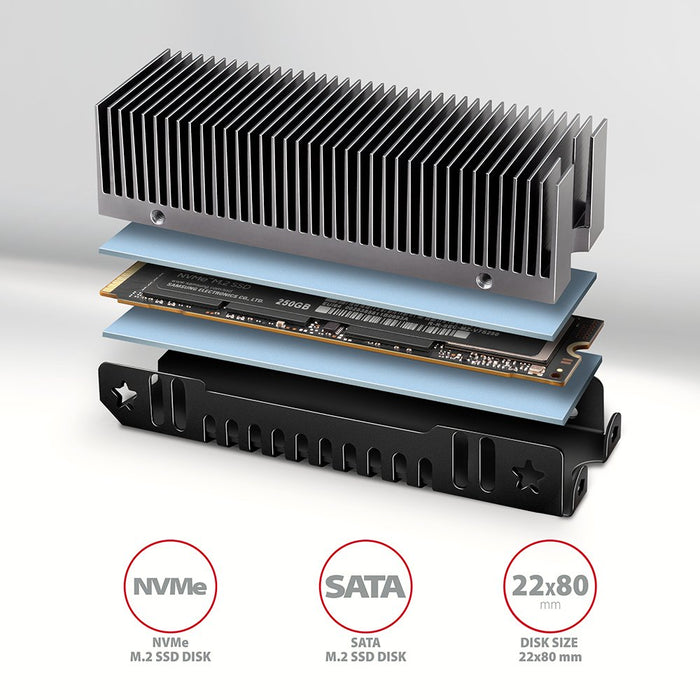 EAN 8595247907950 - Axagon CLR-M2XT M.2 SSD Passivkühler Aluminium - 2280 M.2 NVMe SSD, Unidad de estado sólido Disipador tér imagen 2