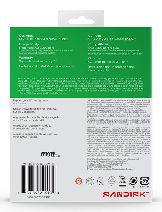 EAN 0718037904610 - SanDisk Green WD SN3000 NVMe 2 TB M.2 PCI Express 4.0 imagen 7