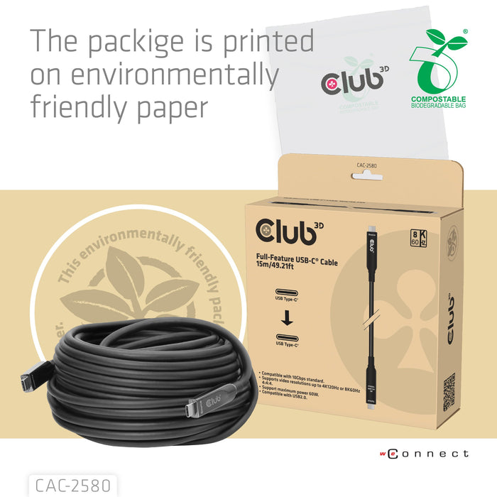 EAN 8719214473662 - CLUB3D CAC-2580 cable USB 15 m USB C Negro imagen 3