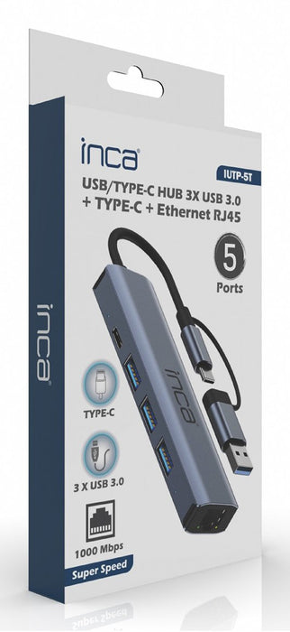 EAN 8681949015021 - Inca IUTP-5T hub de interfaz USB Tipo C 1000 Mbit/s Gris imagen 5