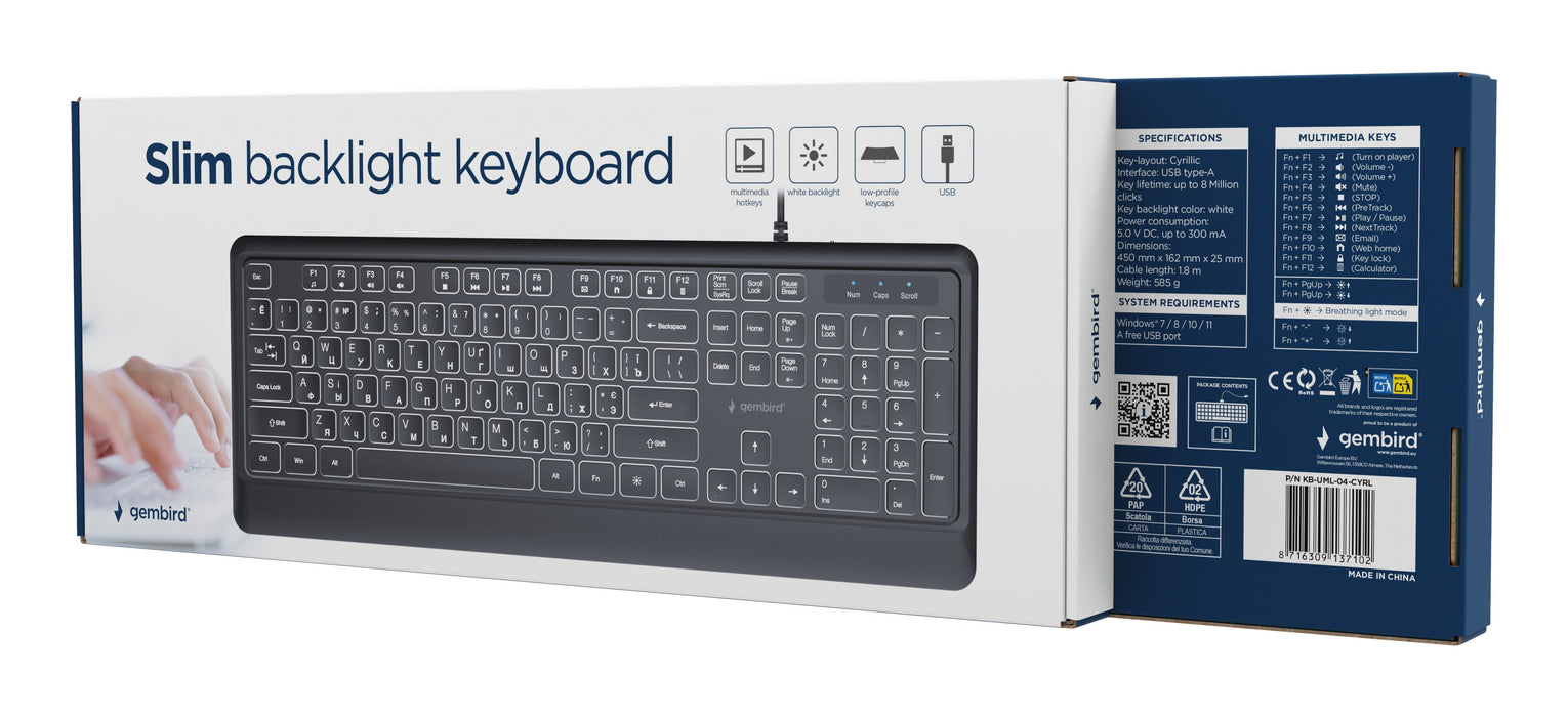 EAN 8716309137102 - Gembird KB-UML-04-CYRL teclado Universal USB QWERTY Internacional de EE.UU., Ucranio, Ruso Negro imagen 4