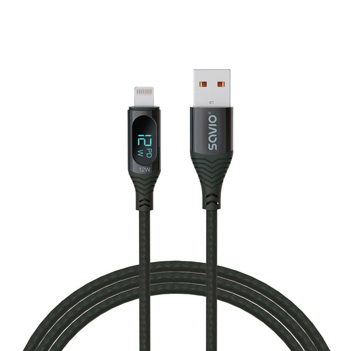 EAN 5901986047797 - Savio USB - Lightning cable with display CL-173 1 m black Negro imagen 1